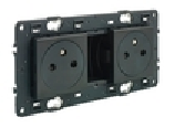 Valena NOIR - 2 x prise affleurante 230V. Précâblée (741.732)