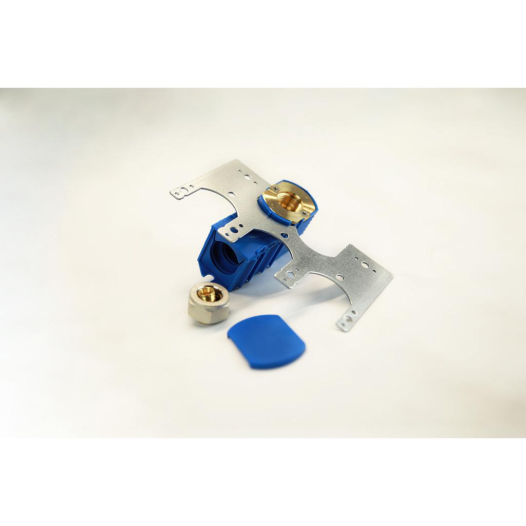 Boîtier bleu encastré mur pour tuyau multicouche 16/2 Sanibox